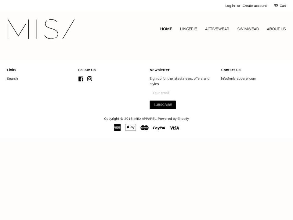 mis-apparel.com shopify website screenshot