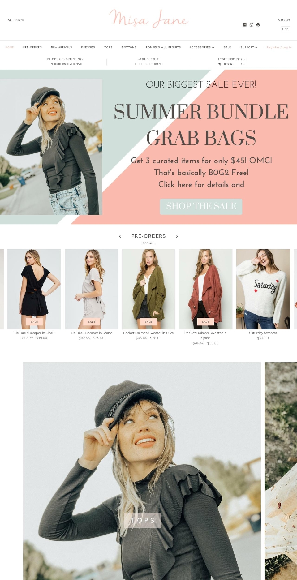 misajane.com shopify website screenshot
