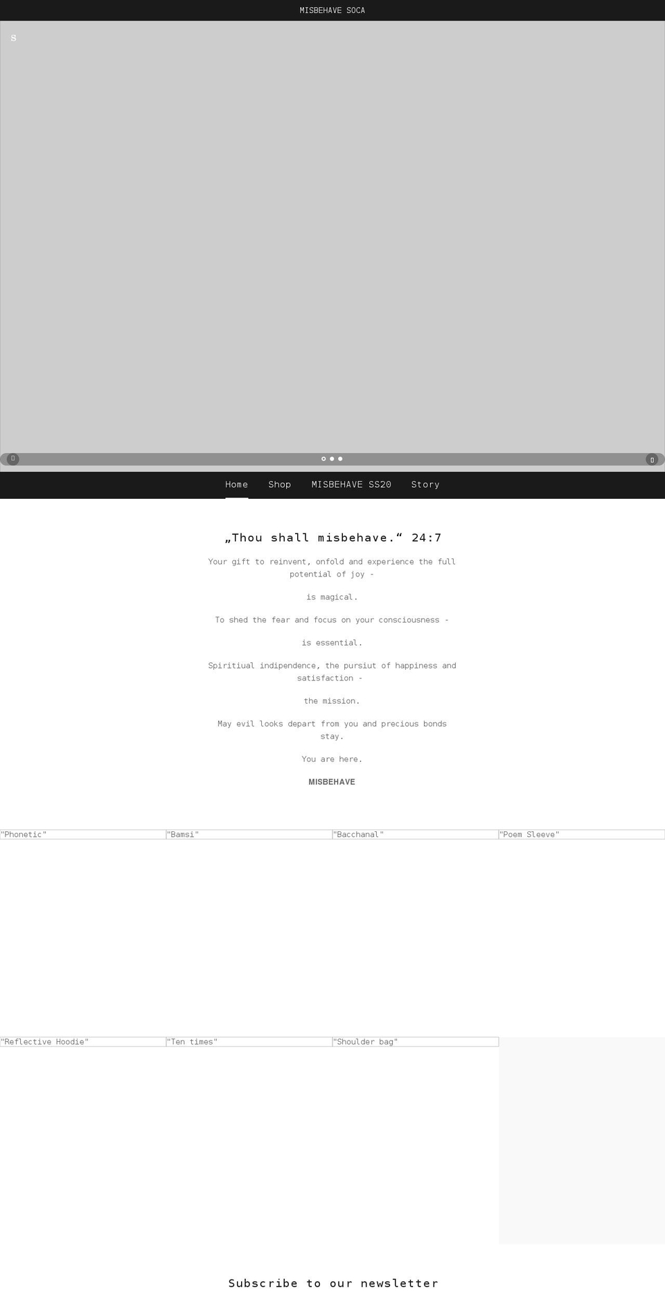 misbehavesoca.com shopify website screenshot
