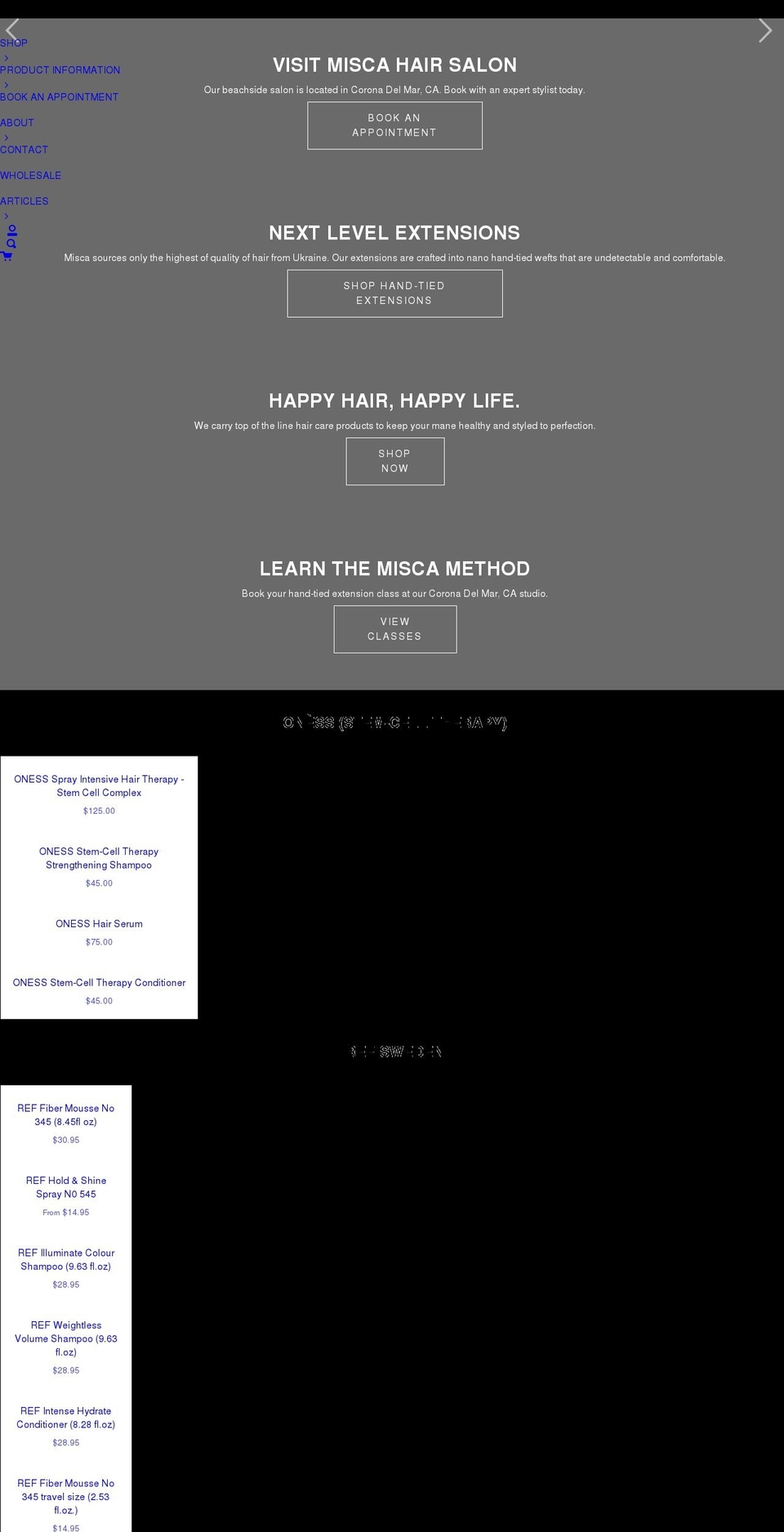 miscahair.com shopify website screenshot