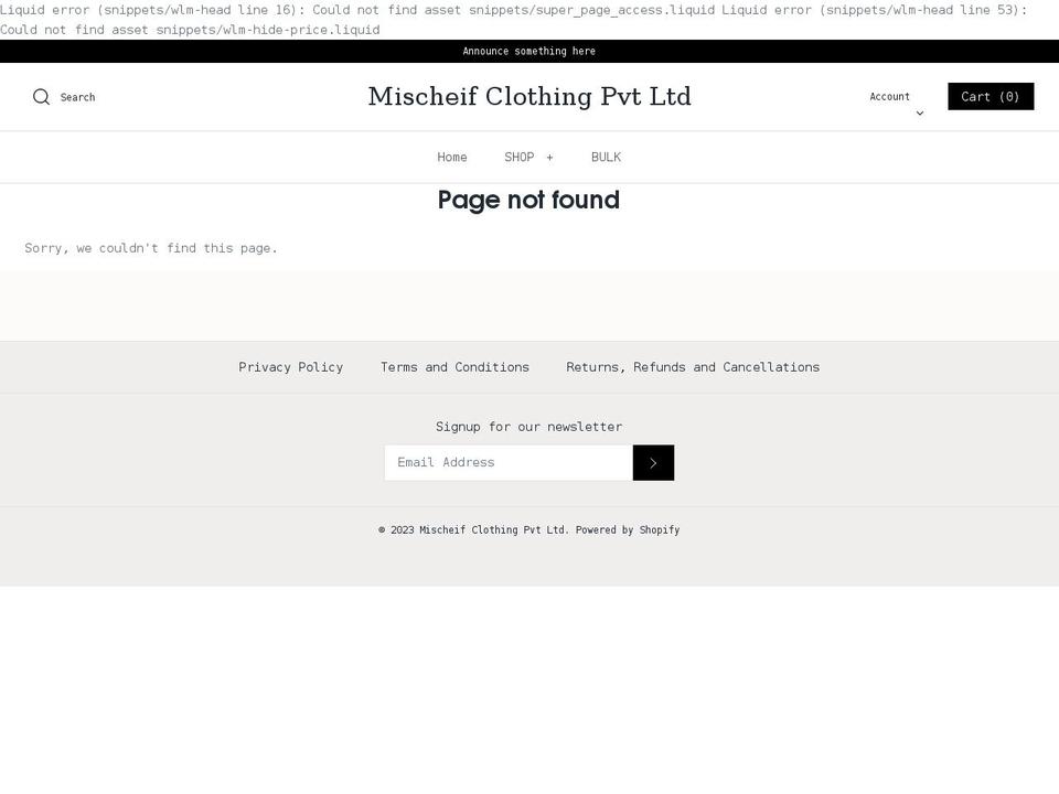 mischiefclothing.in shopify website screenshot