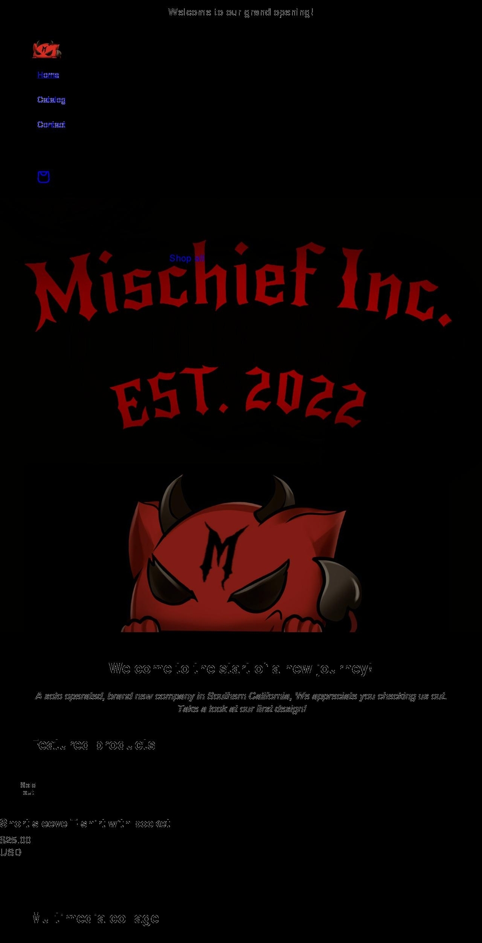 mischiefincorporated.com shopify website screenshot