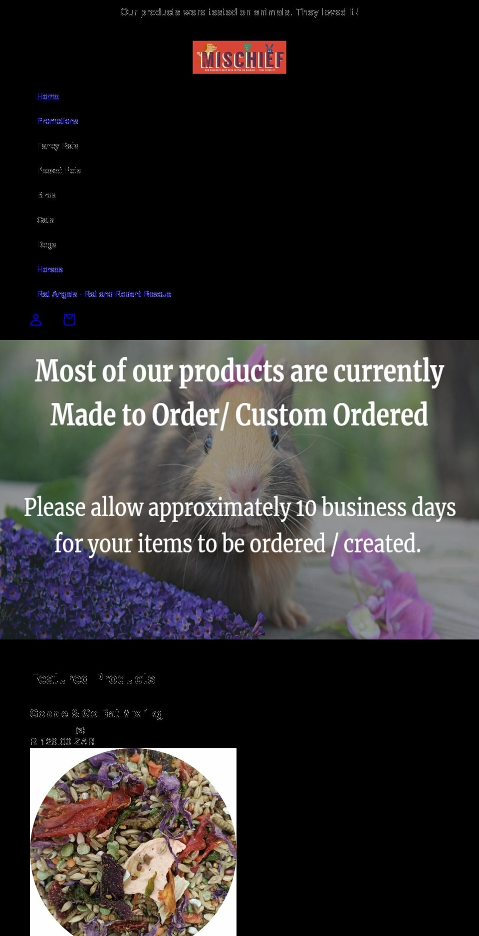 mischiefproducts.co.za shopify website screenshot