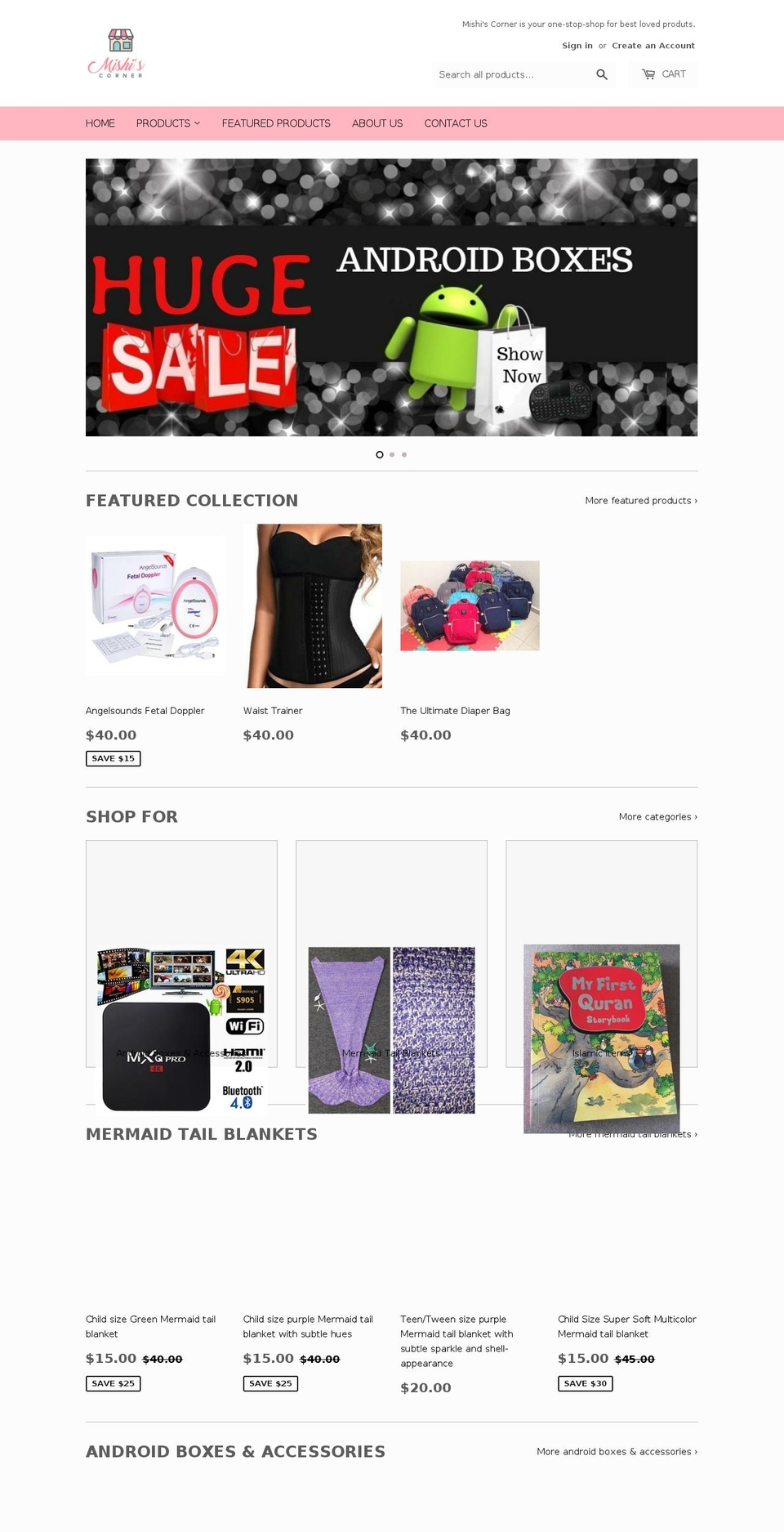 mishiscorner.com — Shopify storefront screenshot