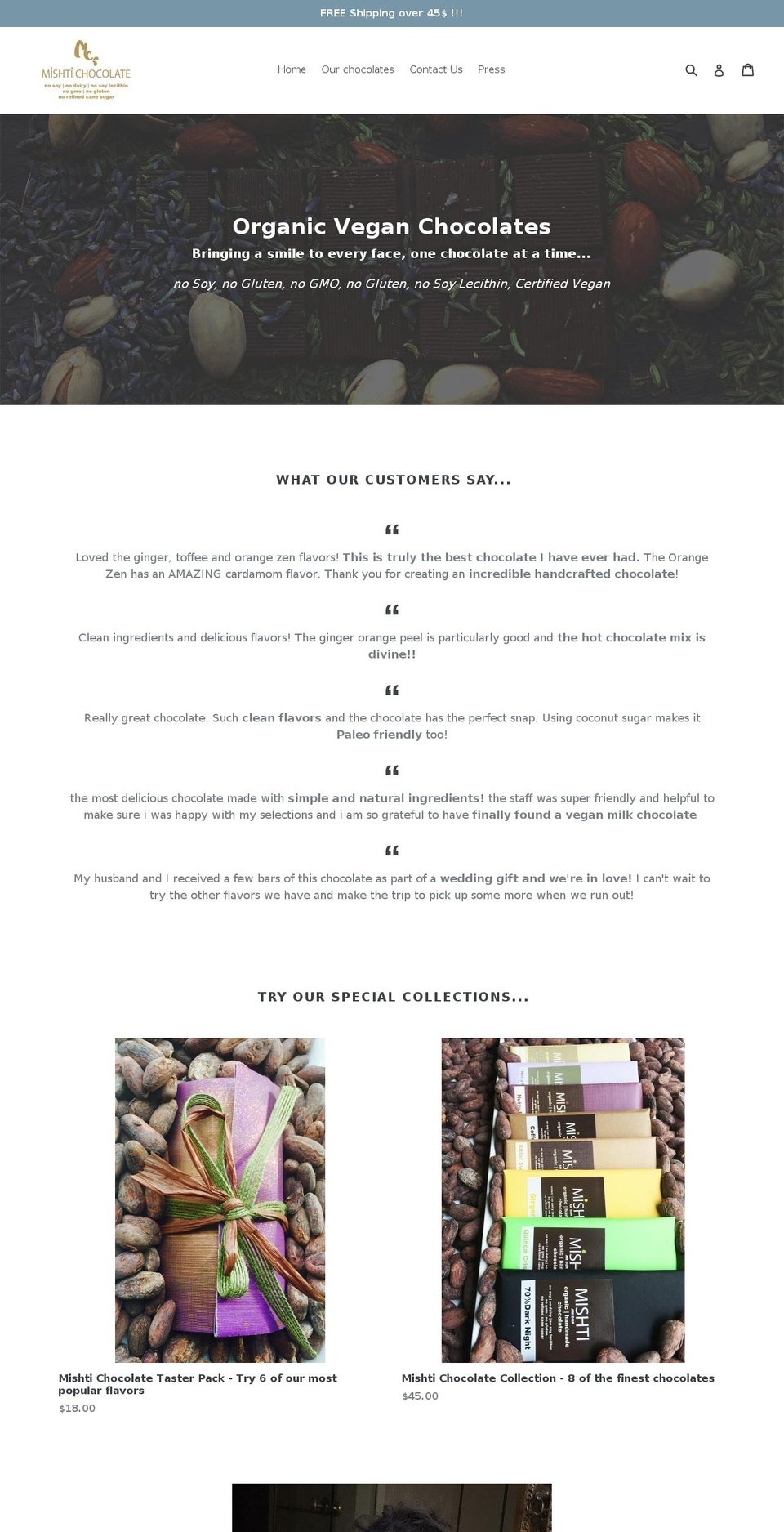 mishti-chocolates.com — Shopify storefront screenshot