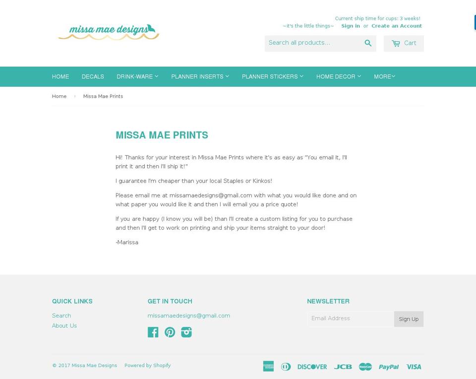 missamaeprints.com shopify website screenshot