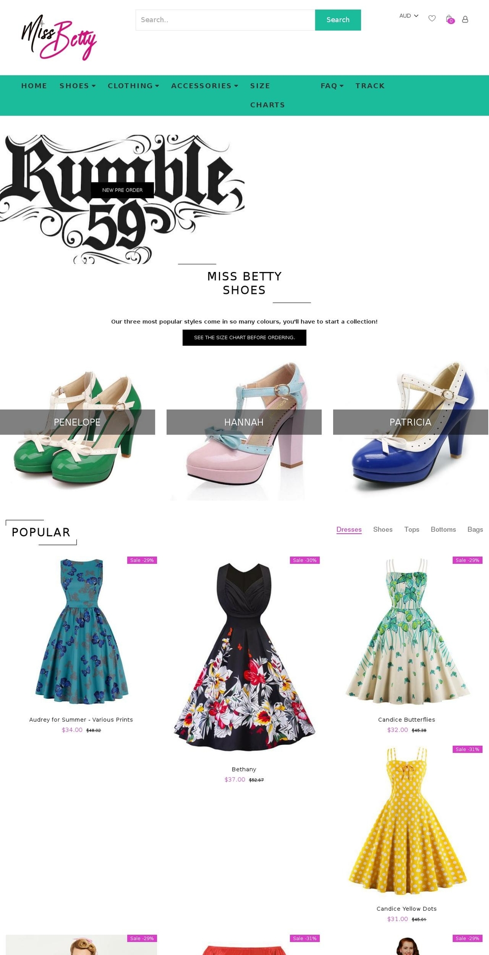 a1shop Shopify theme site example missbettyclothing.com