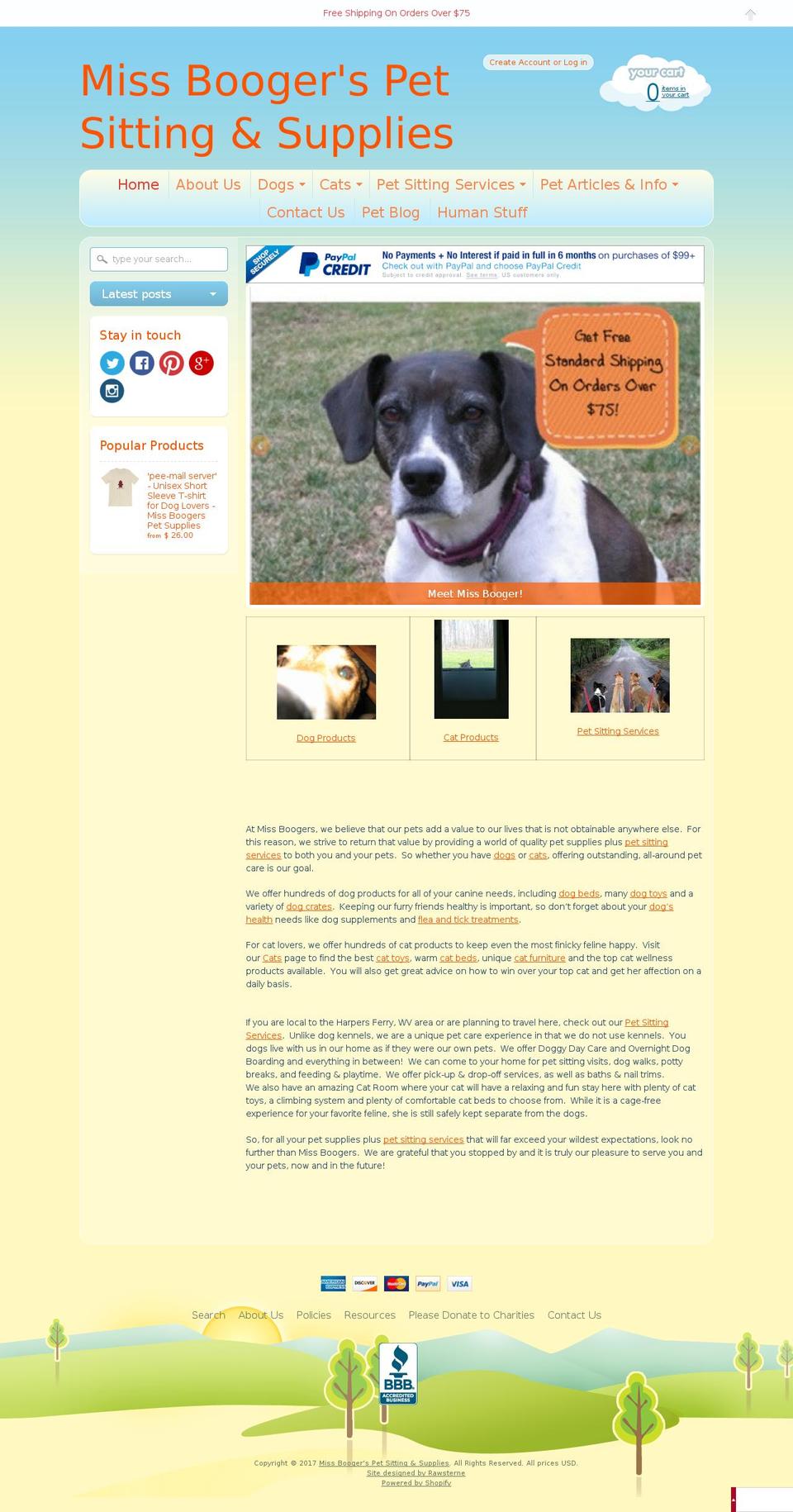 missboogerspetsupplies.com shopify website screenshot