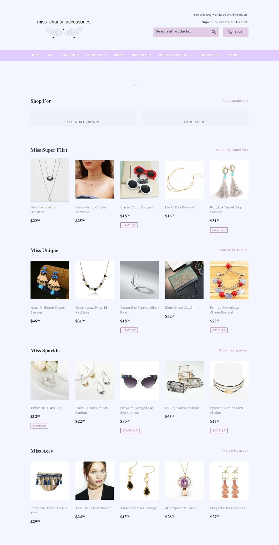 misscharityaccessories.com — Shopify storefront screenshot