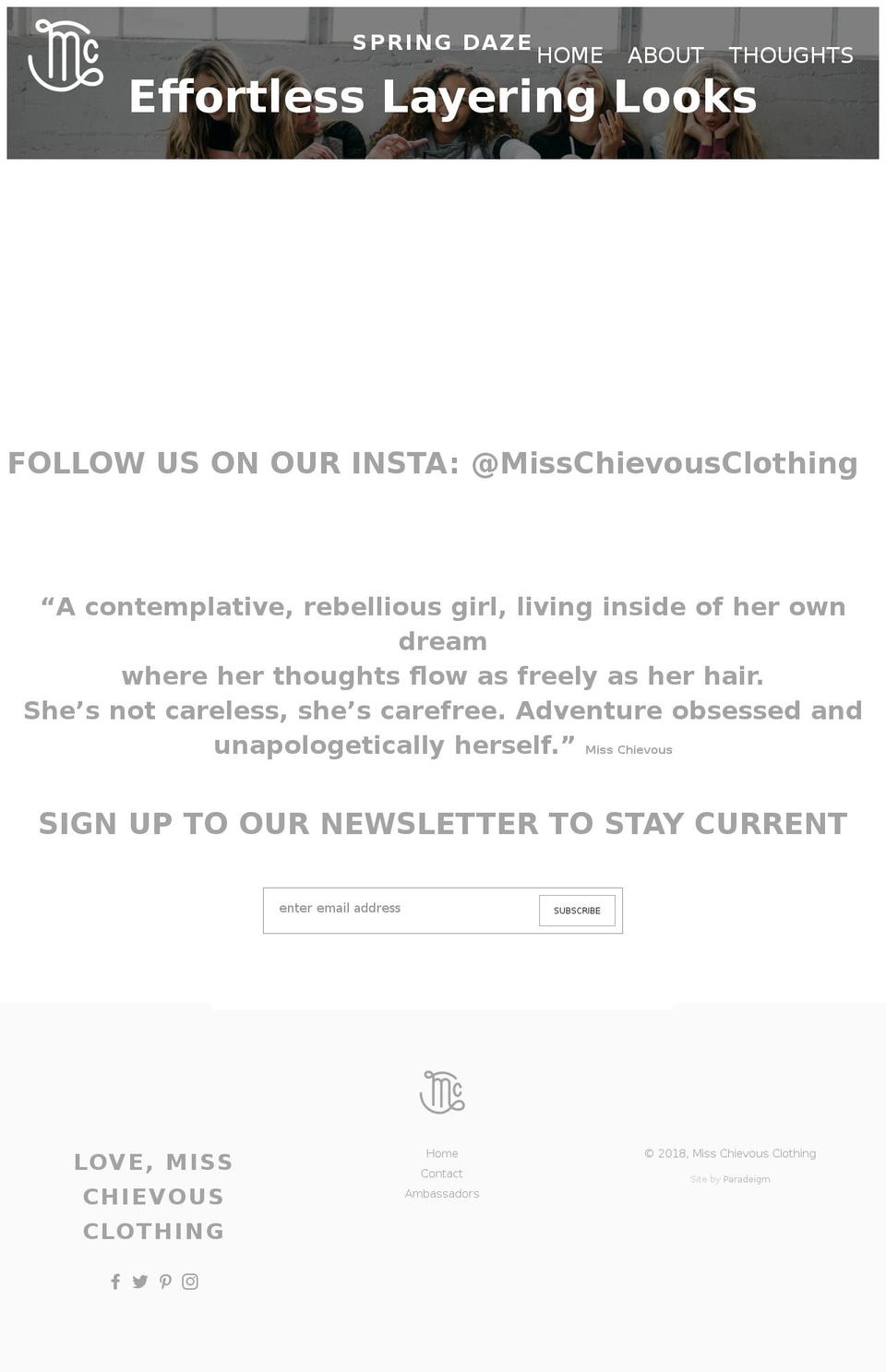 Miss Chievous Production Shopify theme site example misschievousclothing.com