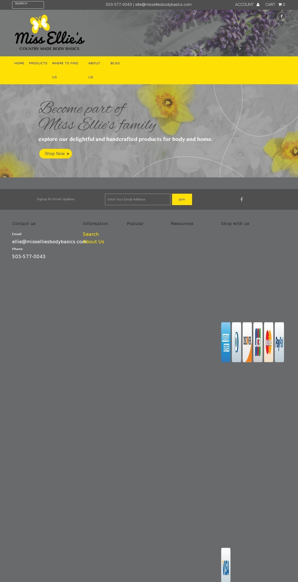misselliesbodybasics.com shopify website screenshot