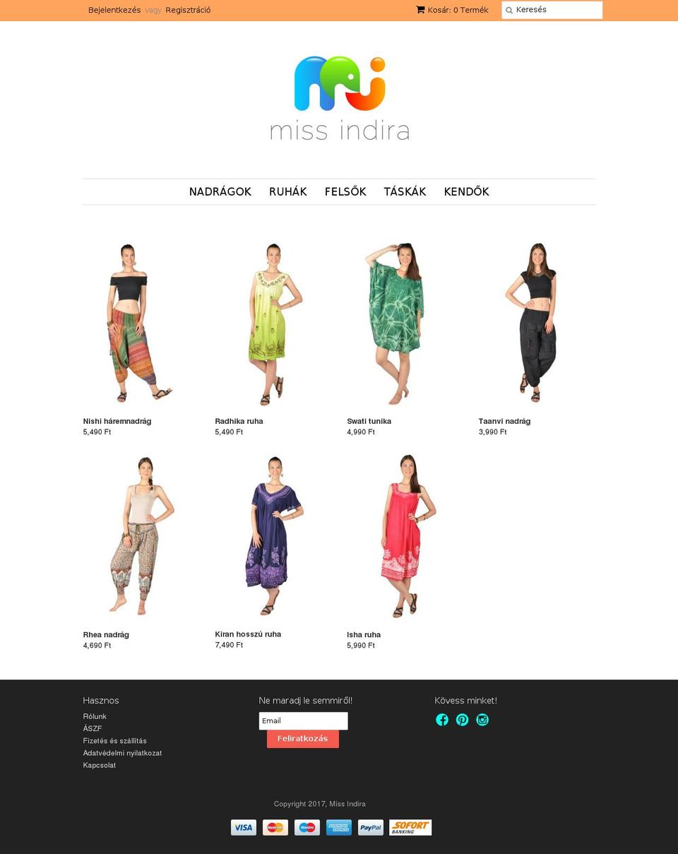missindira.com shopify website screenshot