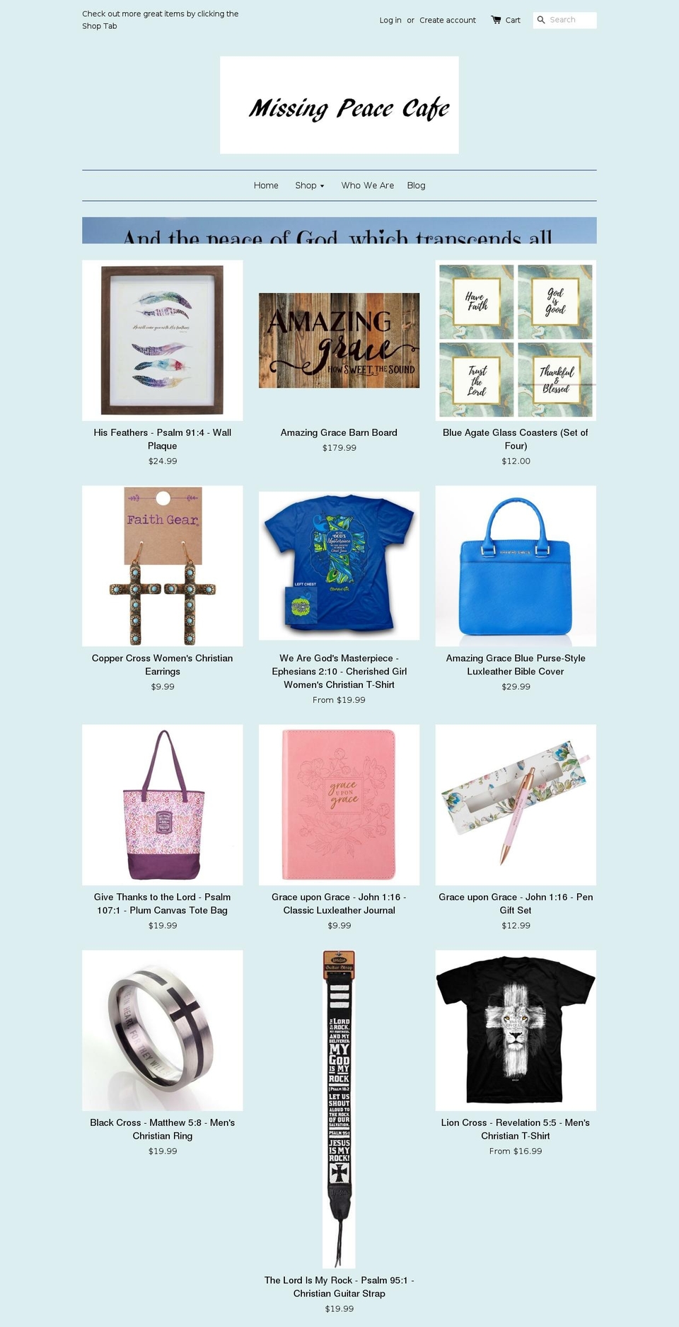 missingpeacecafe.com shopify website screenshot
