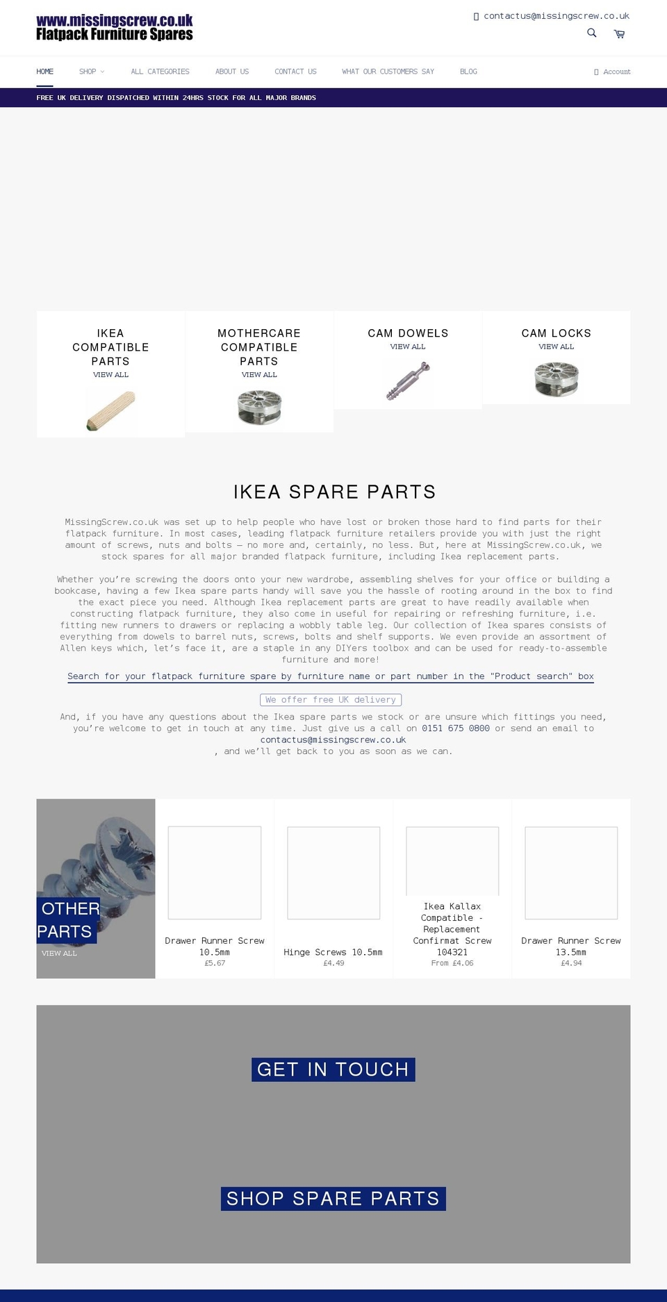 missingscrew.co.uk shopify website screenshot