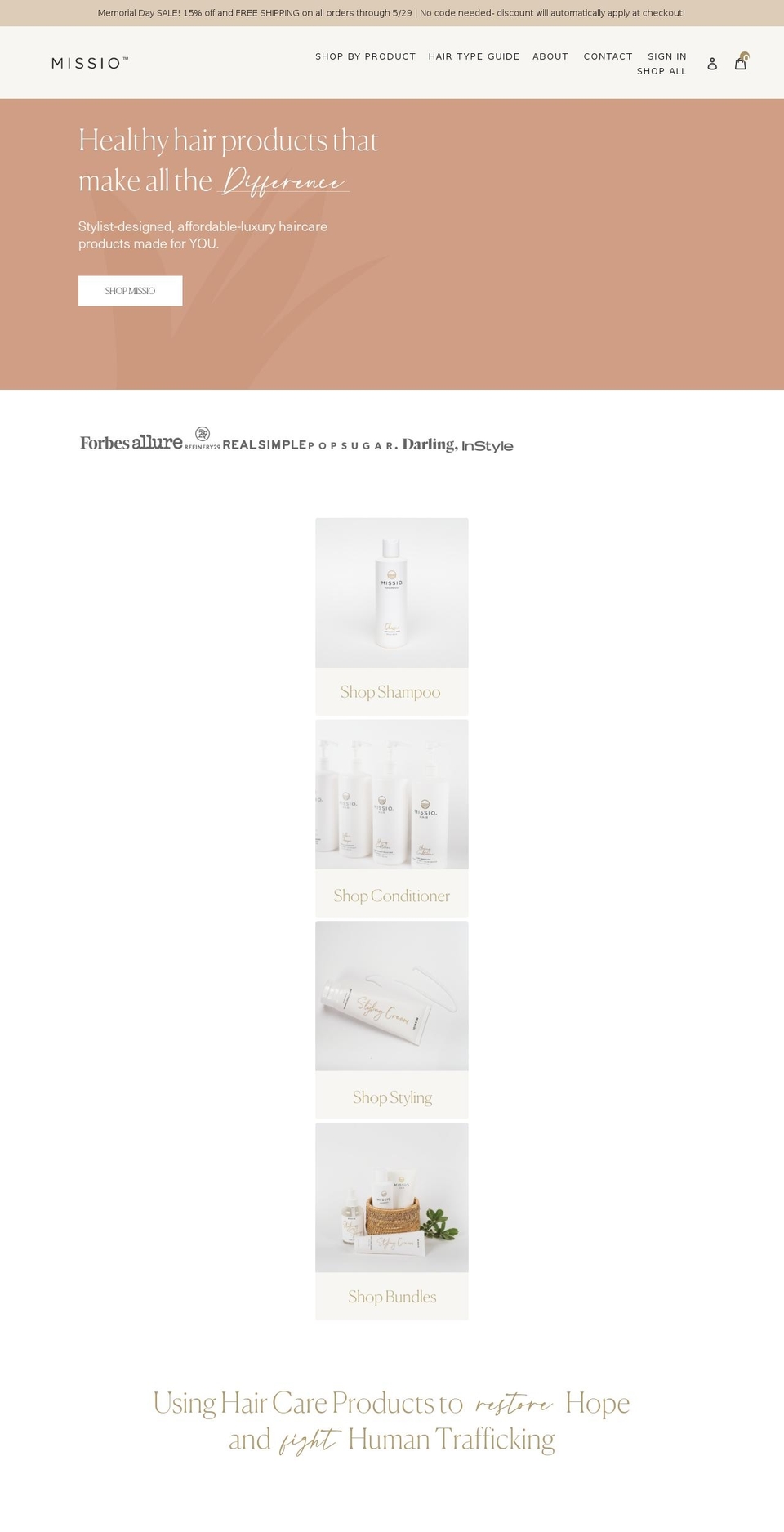 missiohair.com shopify website screenshot