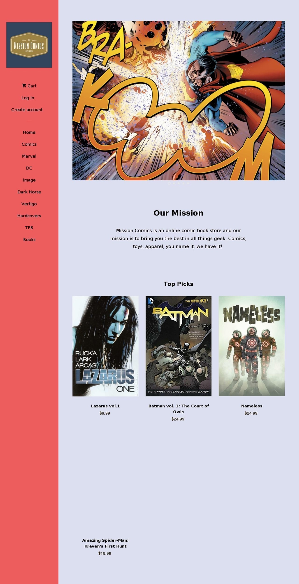 mission-comics.com — Shopify storefront screenshot