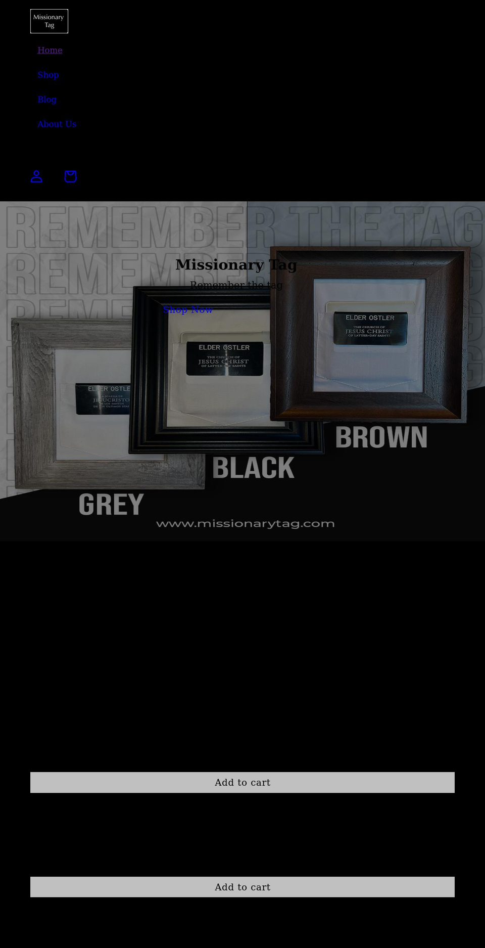 missionarytag.com shopify website screenshot