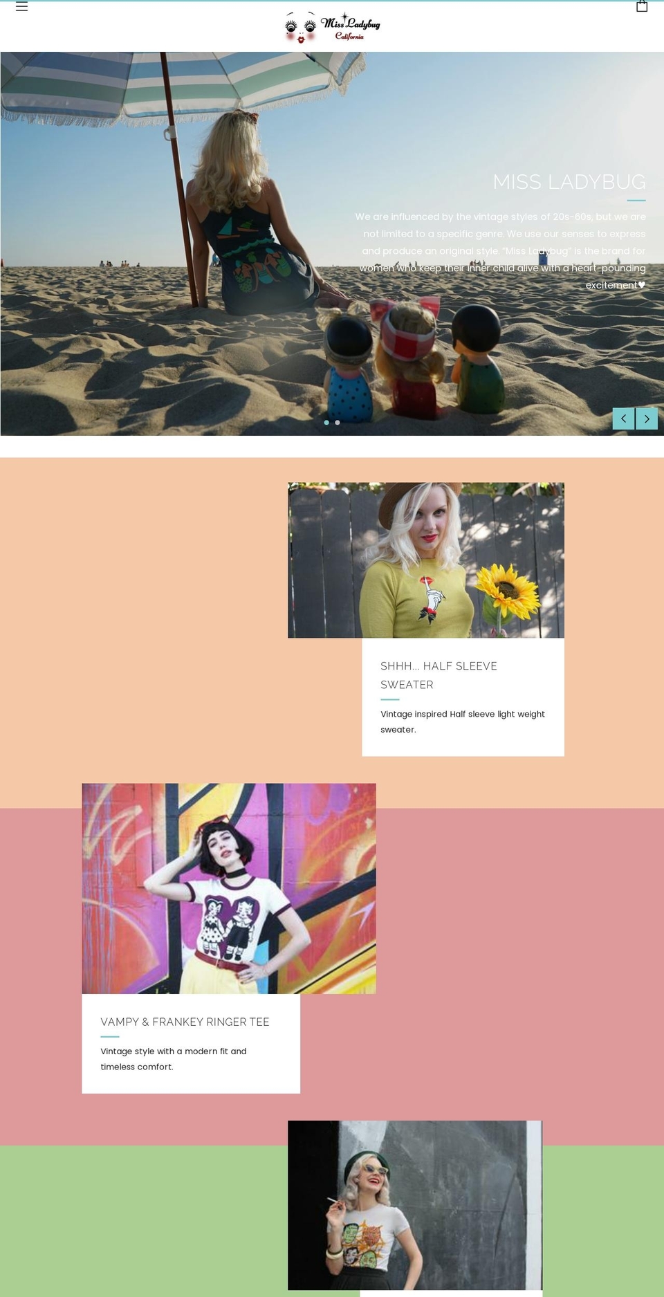 missladybugca.com shopify website screenshot