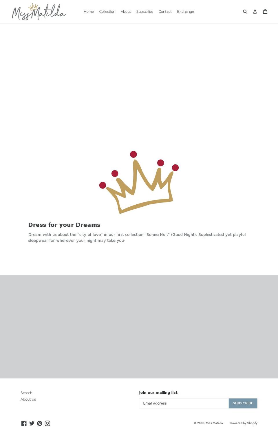 missmatildacrowned.com shopify website screenshot