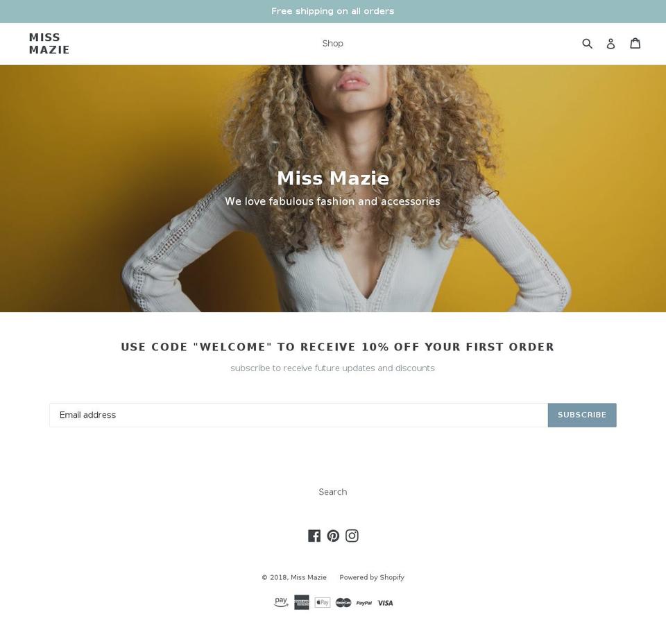 missmazie.com shopify website screenshot