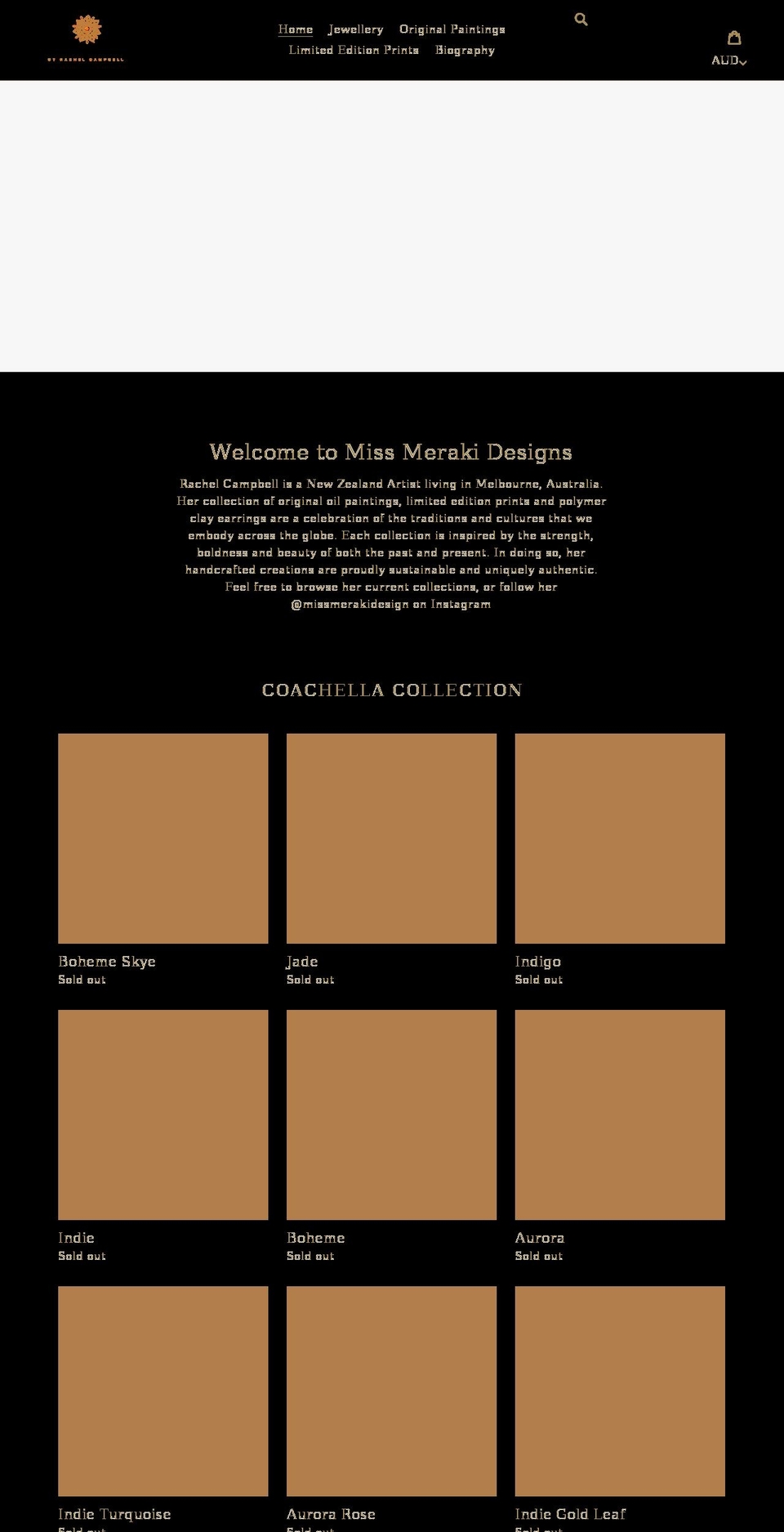 missmerakidesign.com shopify website screenshot