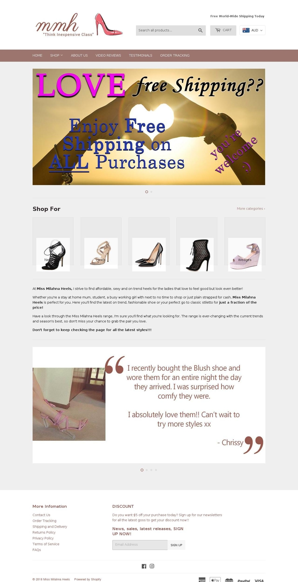 missmilahnaheels.com shopify website screenshot
