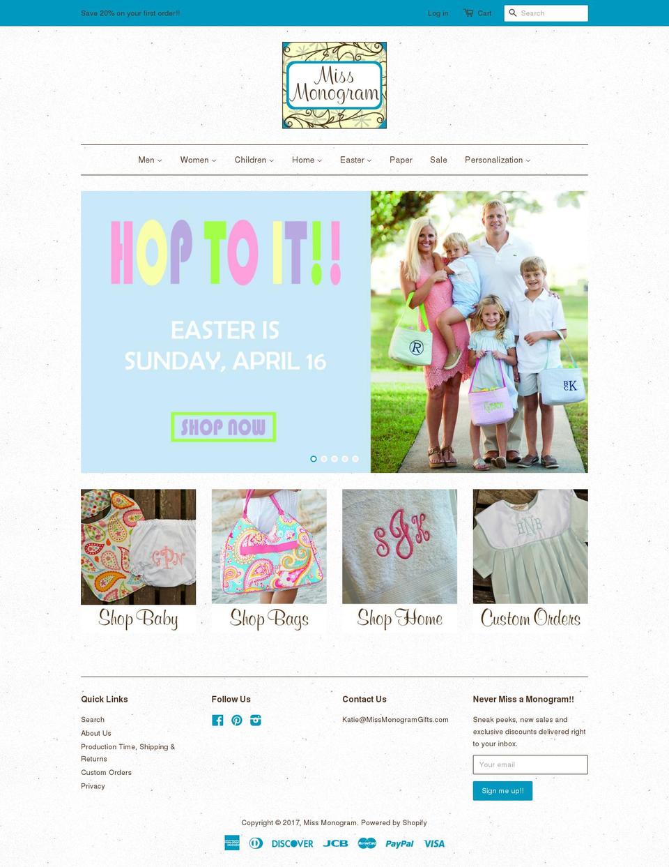 missmonogramgifts.com shopify website screenshot