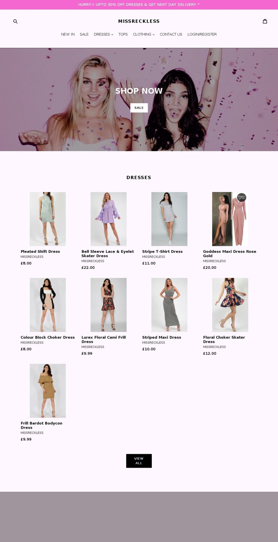 missreckless.com — Shopify storefront screenshot