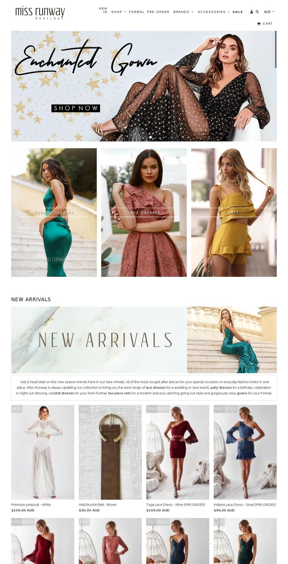 missrunway.com.au shopify website screenshot