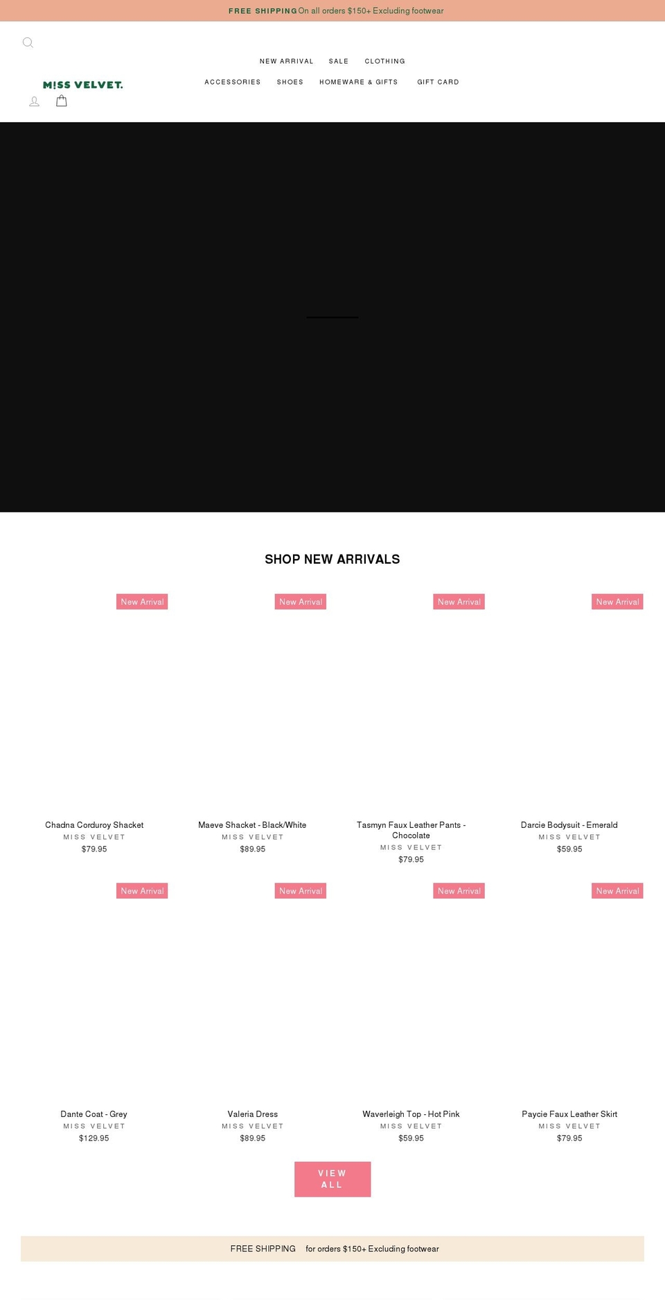 missvelvet.com.au shopify website screenshot