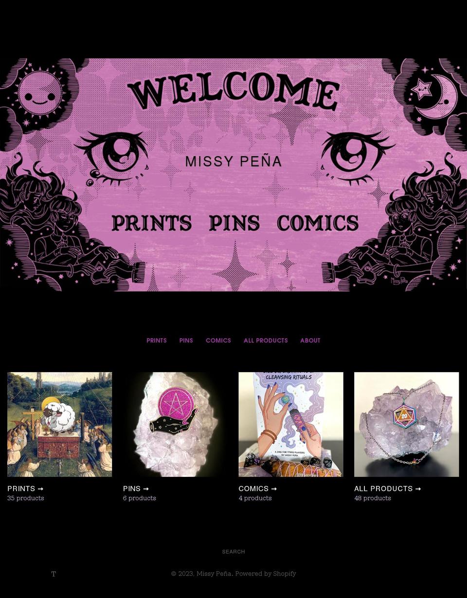 missypena.myshopify.com shopify website screenshot