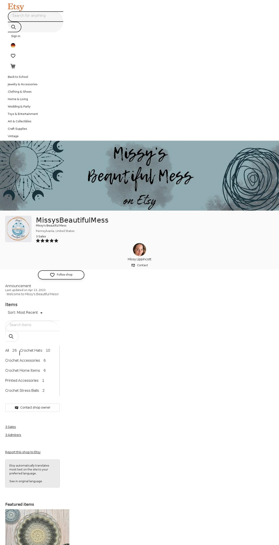 missysbeautifulmess.com — Shopify storefront screenshot