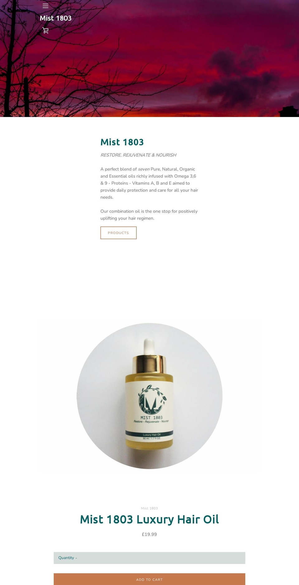 mist1803.co.uk shopify website screenshot