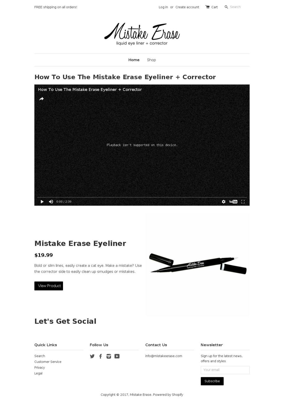 mistakeerase.com shopify website screenshot