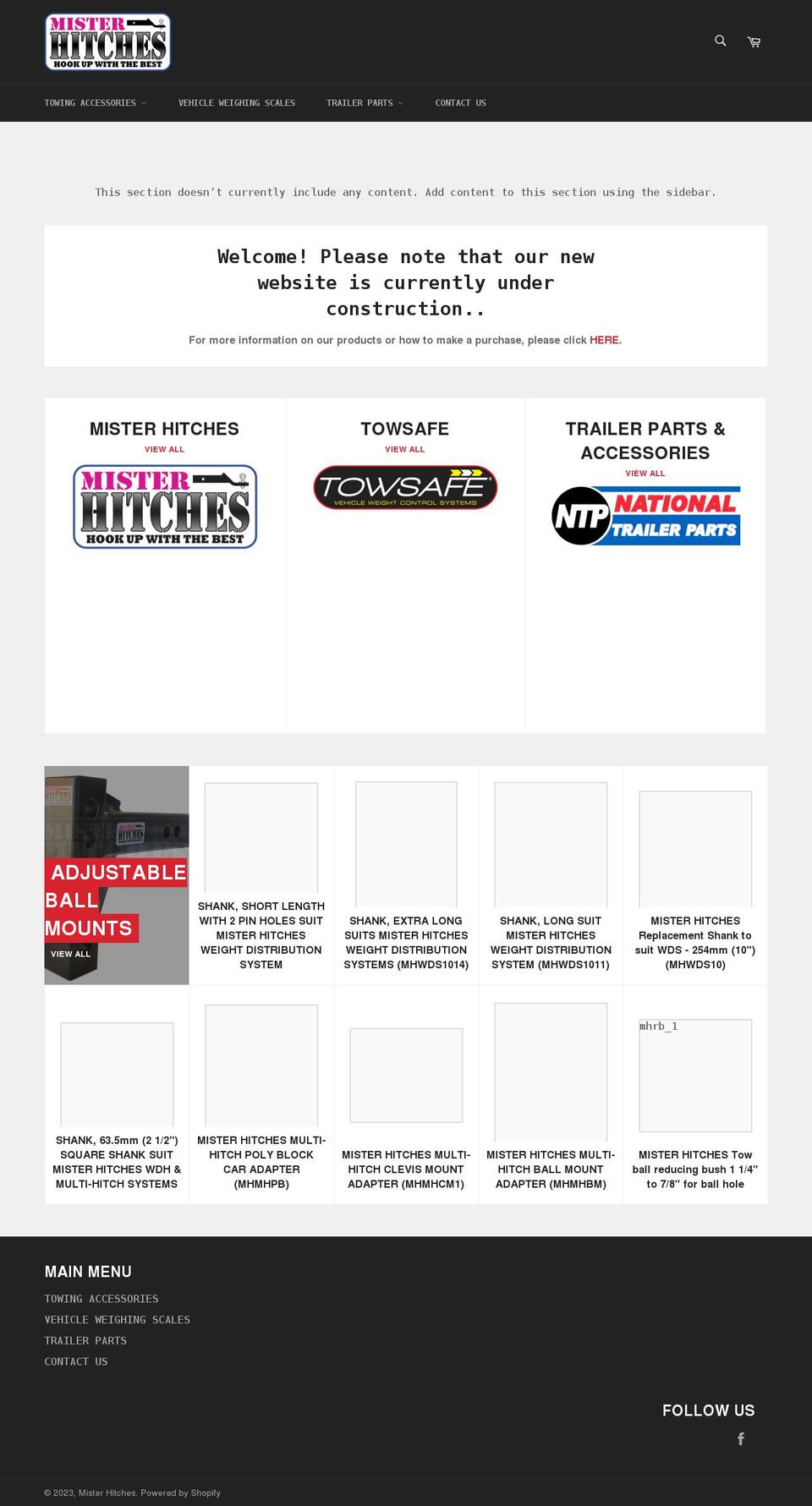 misterhitches.com.au shopify website screenshot