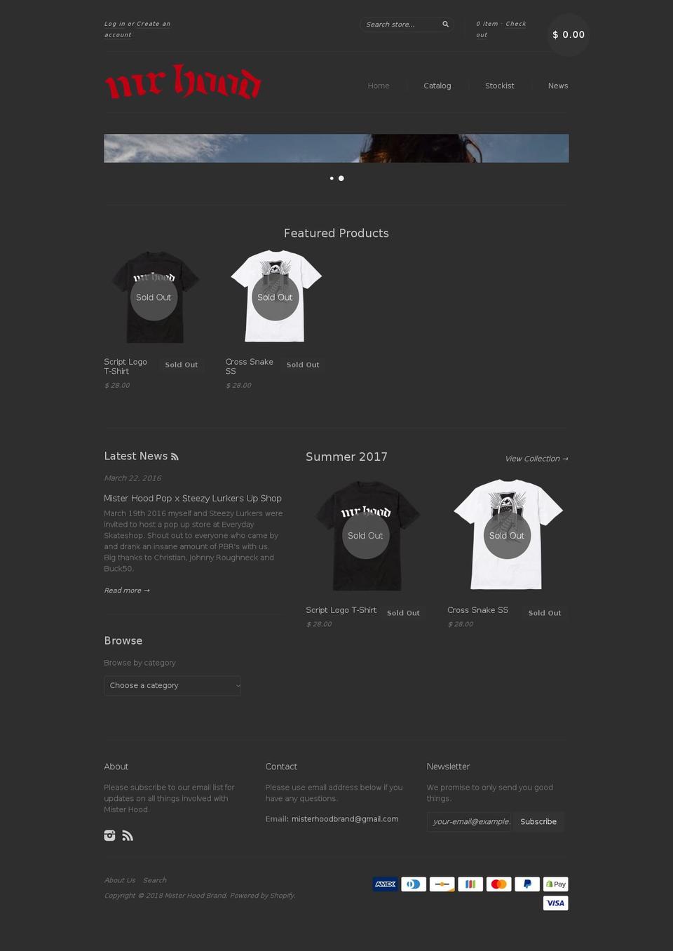 misterhoodbrand.com — Shopify storefront screenshot
