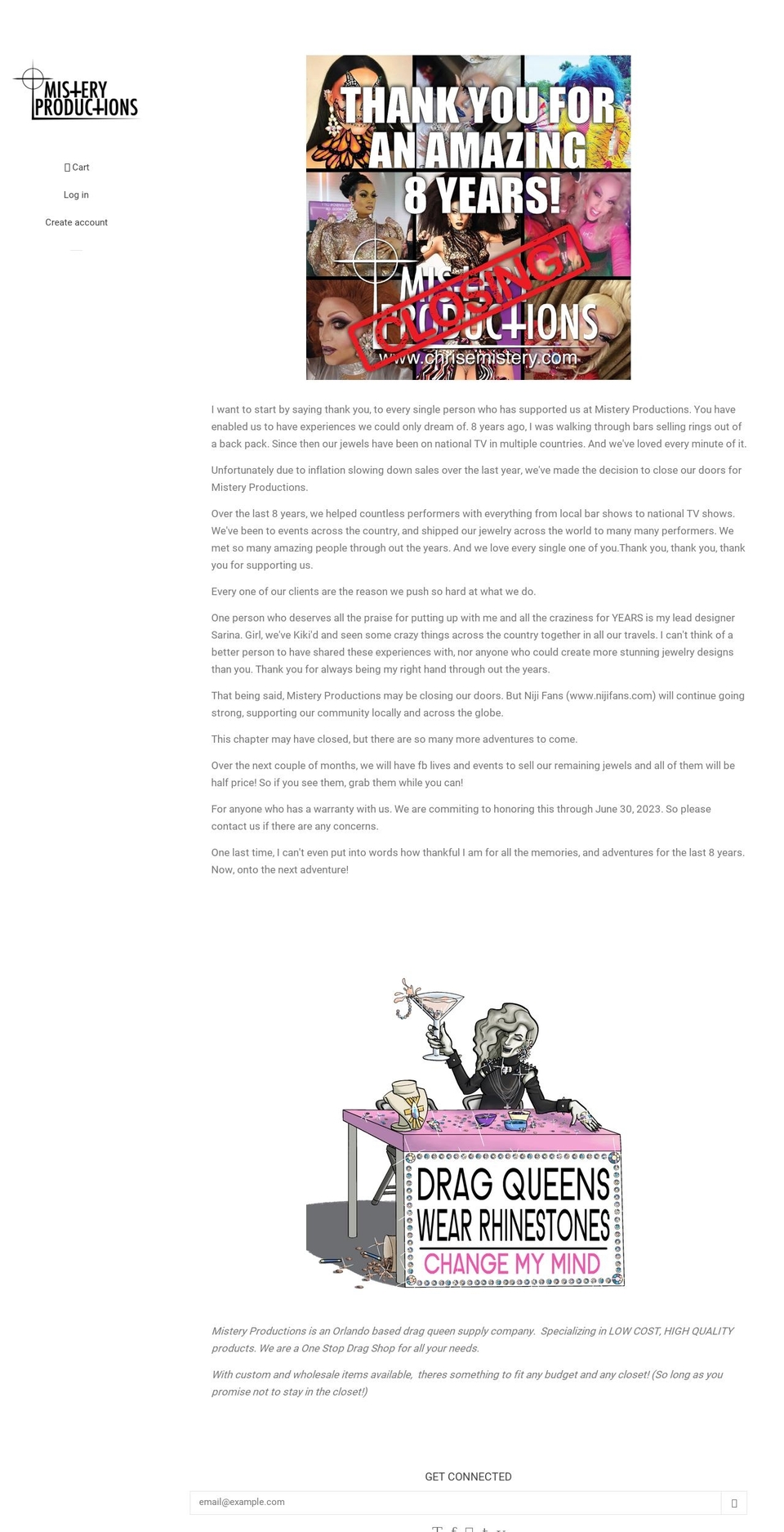 misteryproductions.com — Shopify storefront screenshot