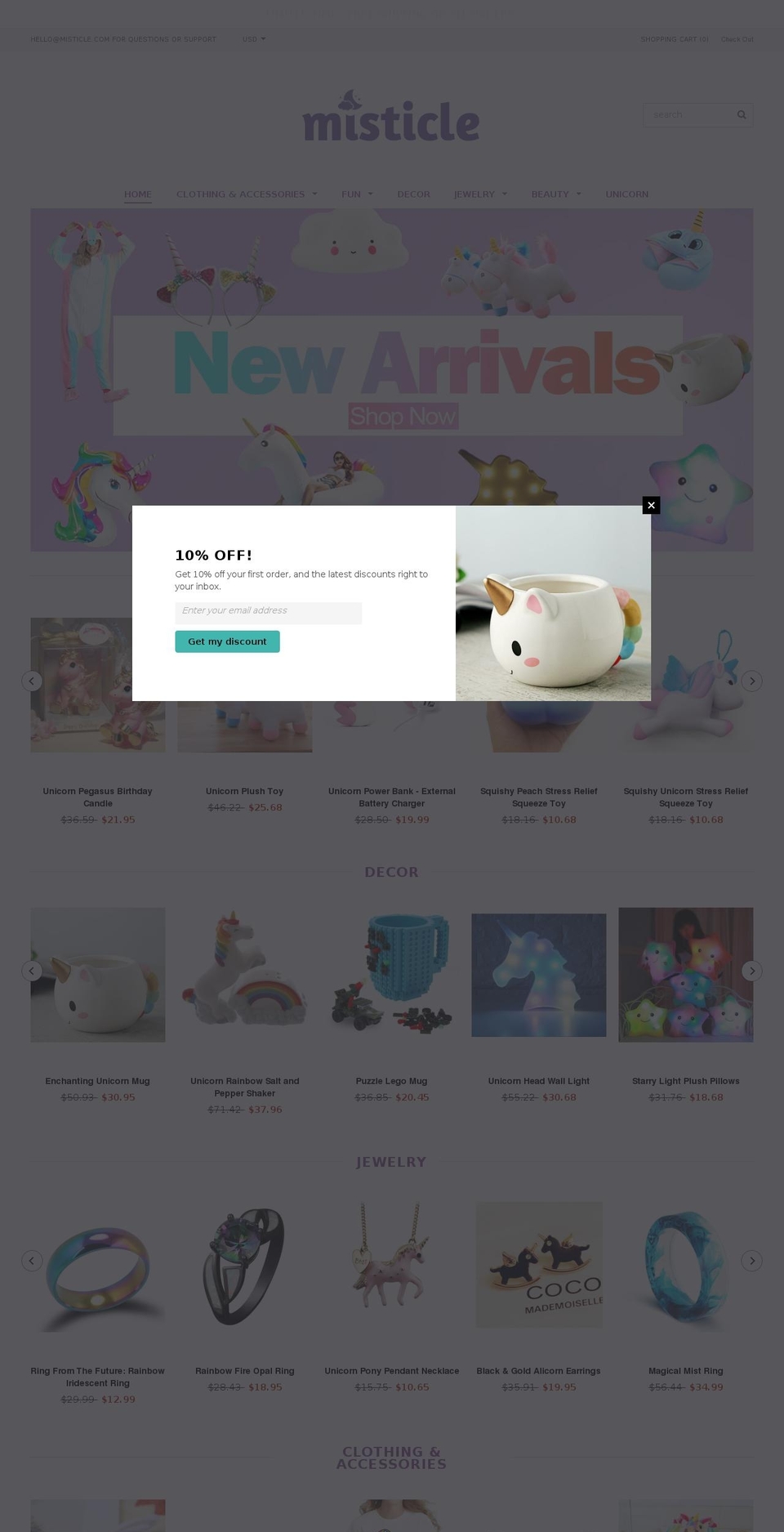 misticle.com — Shopify storefront screenshot