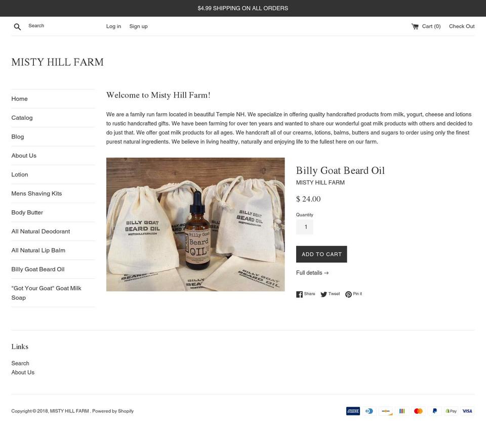 mistyhillfarm.com shopify website screenshot