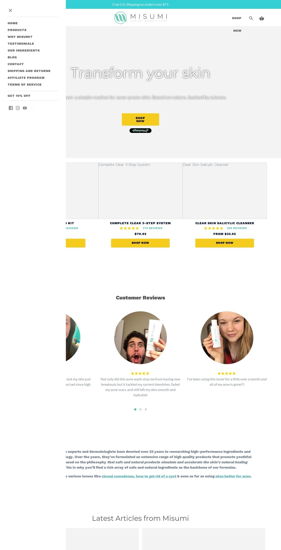 misumiskincare.com shopify website screenshot