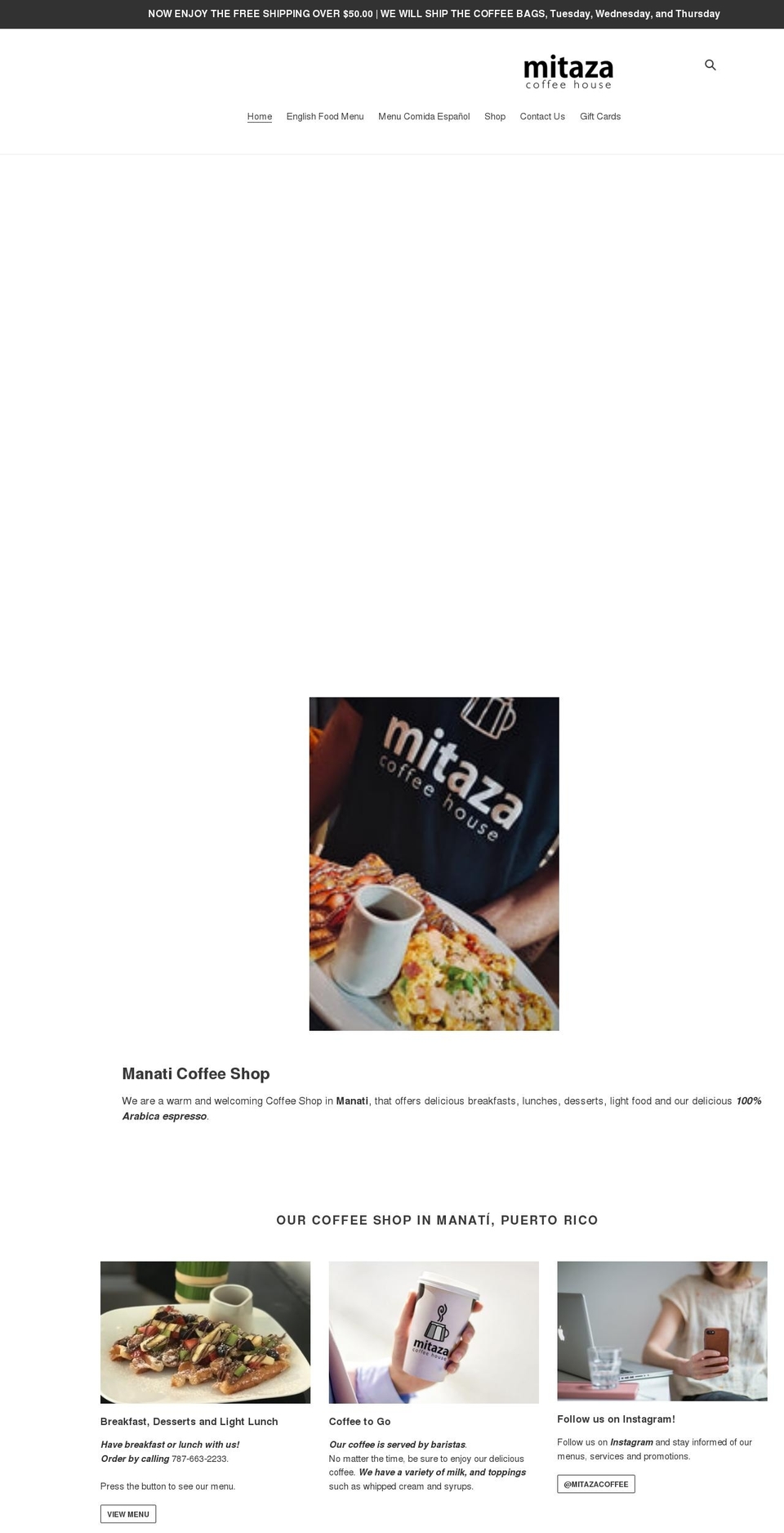 mitazacoffee.com shopify website screenshot