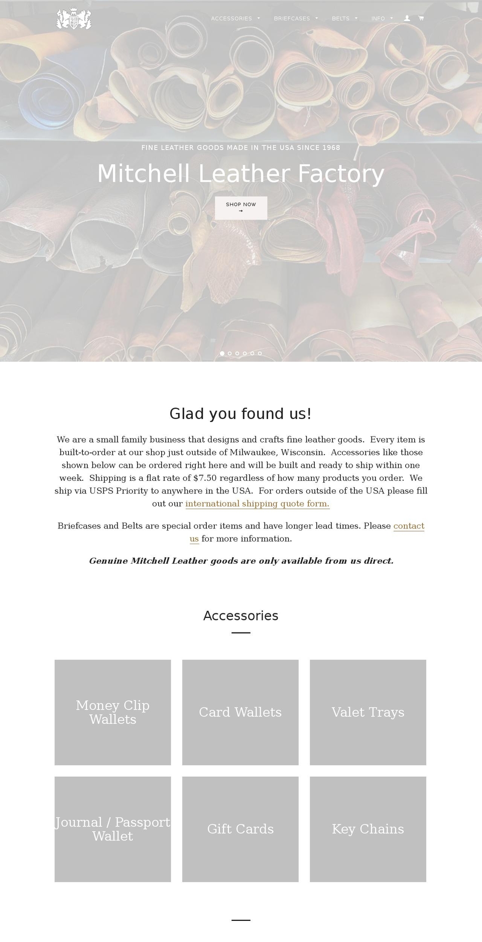 Brooklyn Shopify theme site example mitchell-leather.com