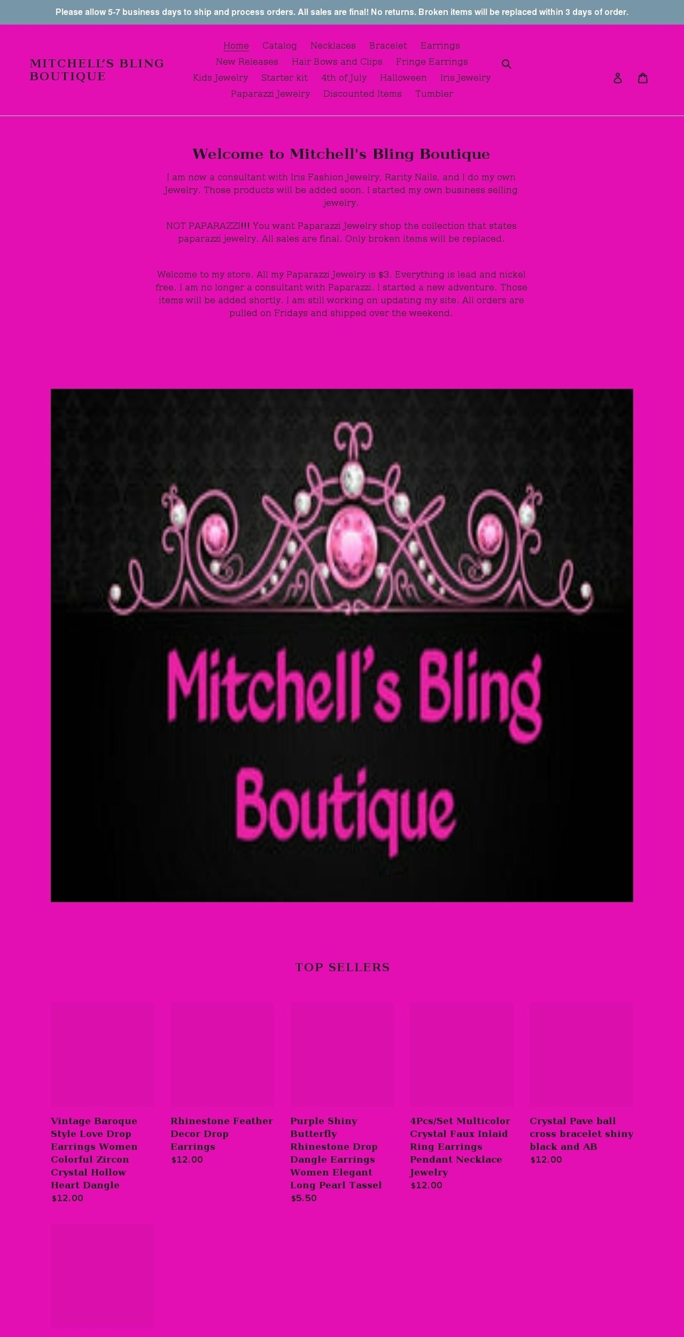 mitchellsblingboutique.com shopify website screenshot