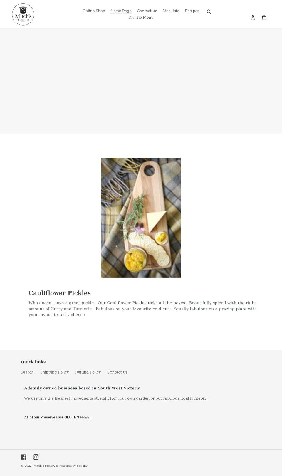 mitchspreserves.com.au shopify website screenshot