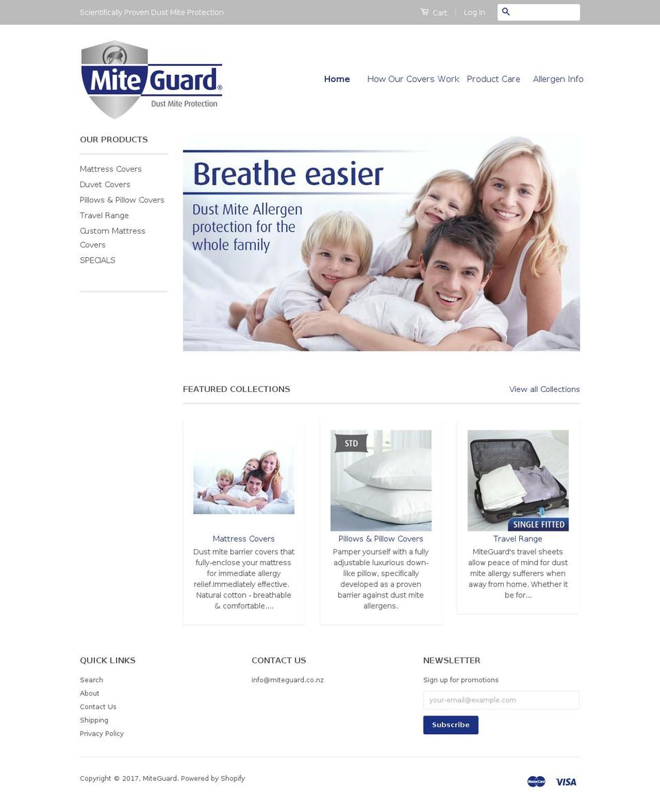 miteguard.co.nz shopify website screenshot