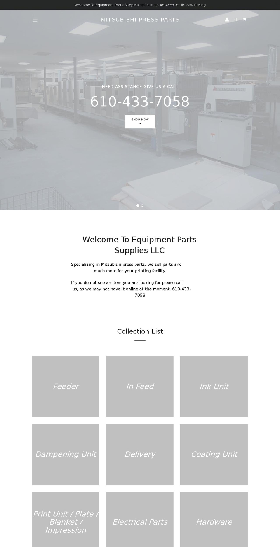 mitsubishipressparts.com — Shopify storefront screenshot