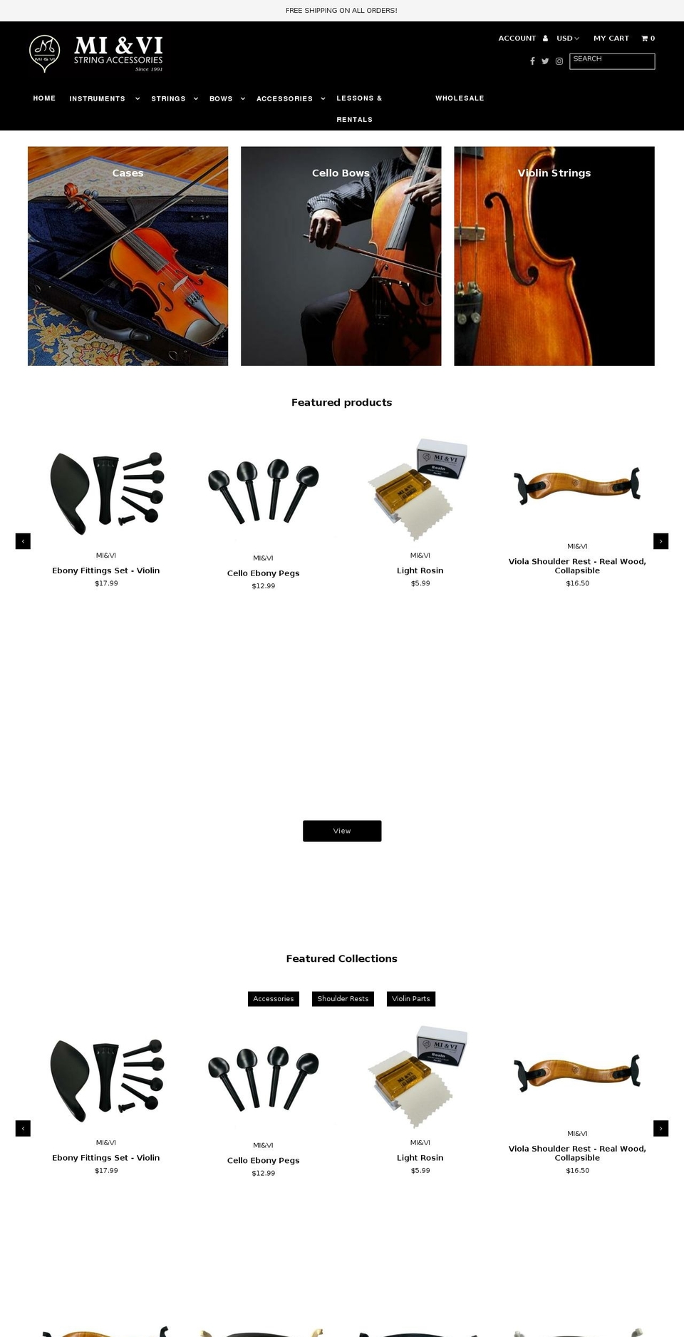mivistrings.com — Shopify storefront screenshot