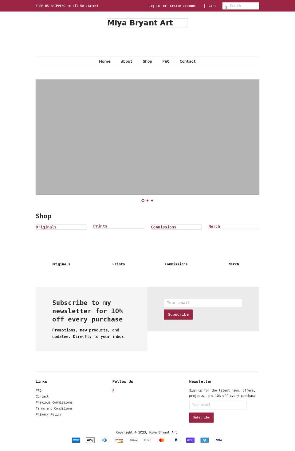 miyabryantart.com shopify website screenshot