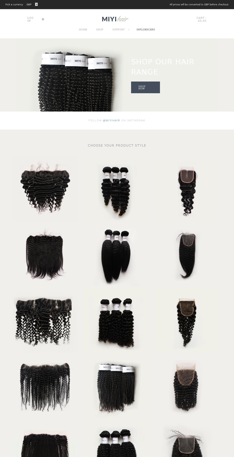 miyihair.com shopify website screenshot