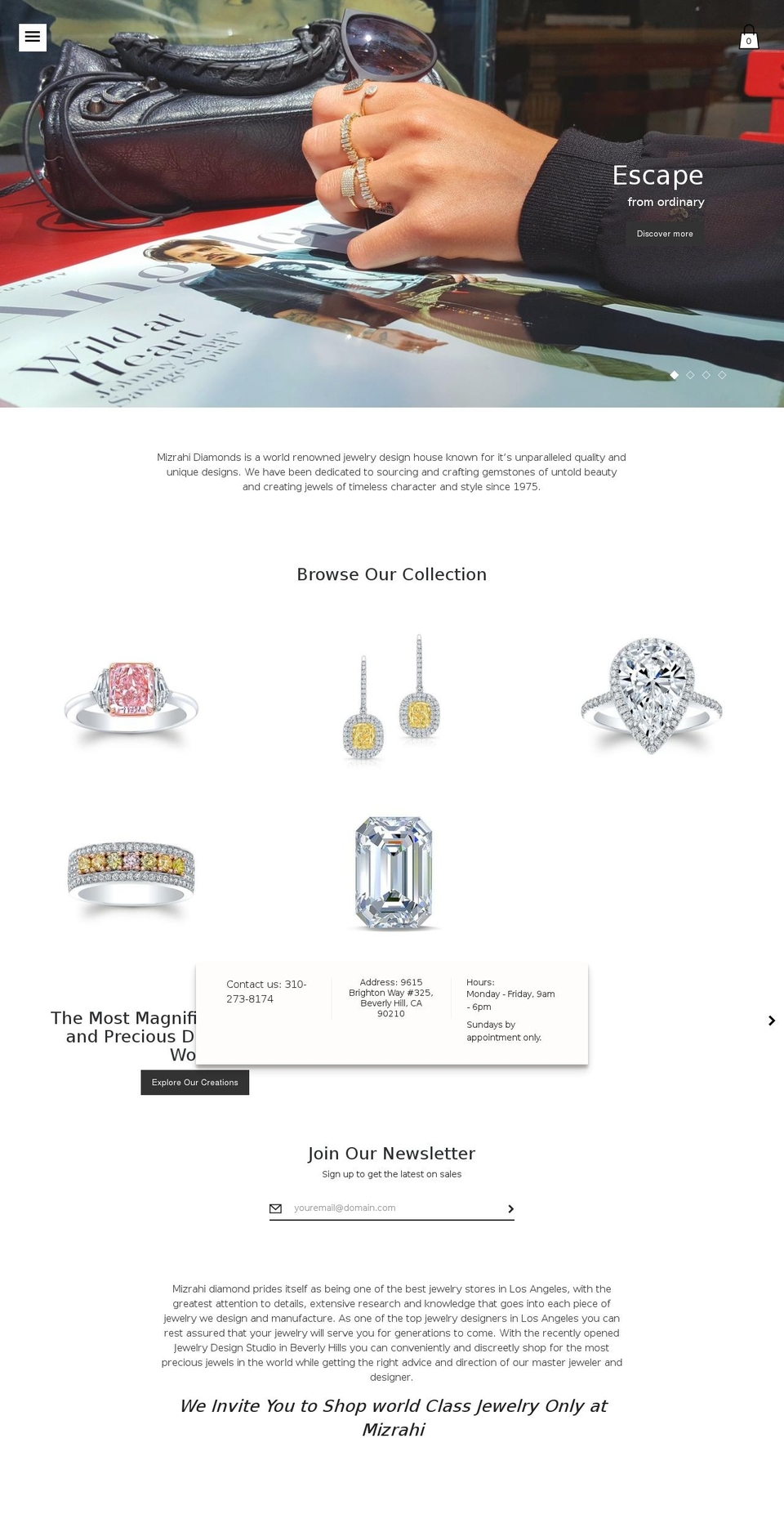 mizrahidiamonds.com — Shopify storefront screenshot